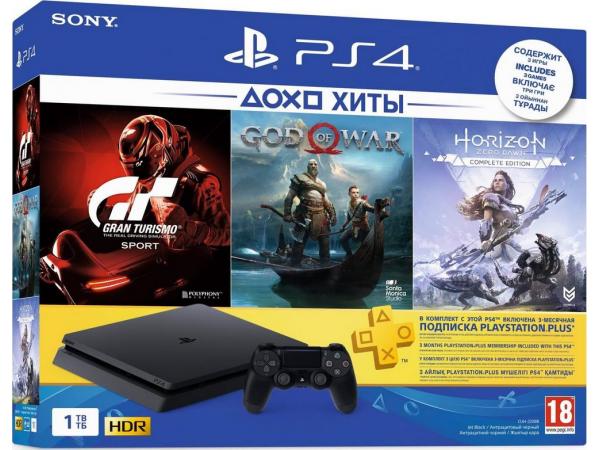 Игровая приставка Sony PlayStation 4 Slim 1TB (CUH-2208B) Horizon Zero Dawn + Gran Turismo Sport + God Of War + подписка PlayStation Plus 3 месяца